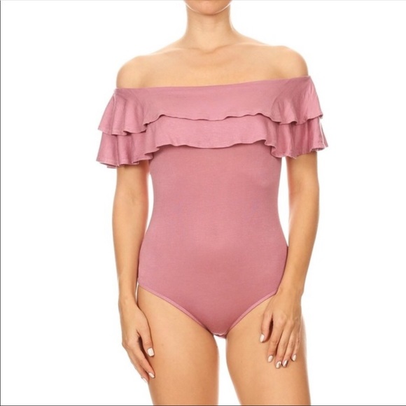 🆕🌷Blush Pink Off Shoulder Ruffle Bodysuit!🌷🆕 - Picture 3 of 8